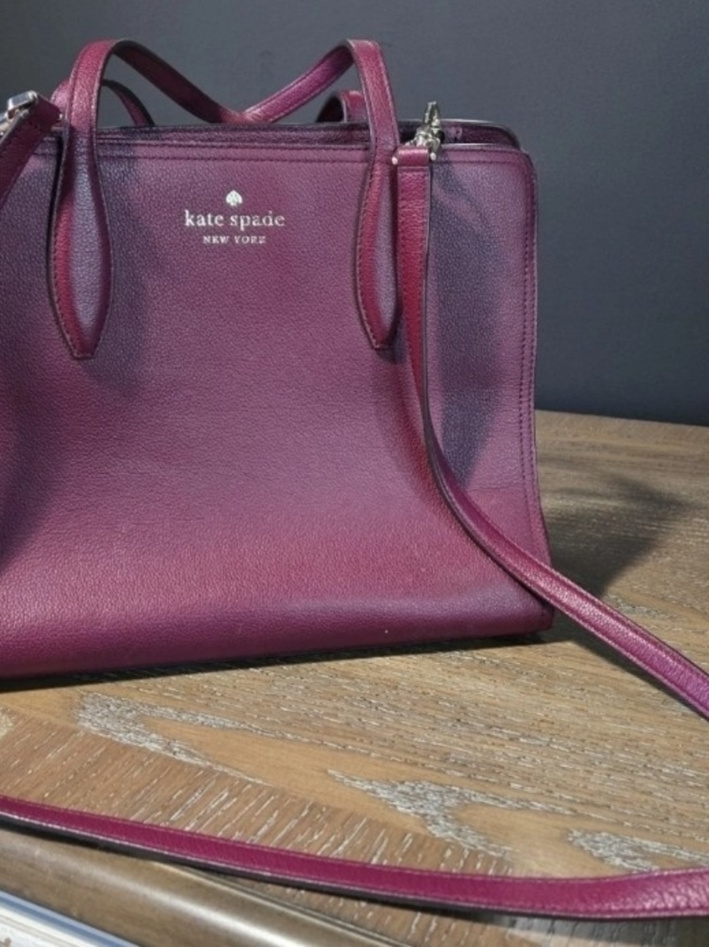 kate spade Plum Leather Satchel with Removable Strap